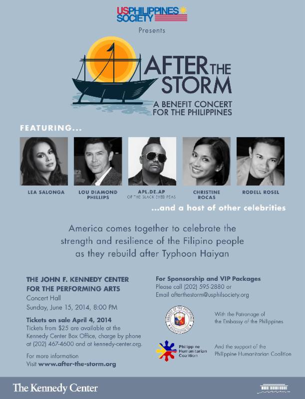 “After the Storm” Benefit Concert for Victims of Typhoon Haiyan in the Philippines This Sunday at 8 PM at The Kennedy Center