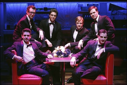 Adam Kantor, Josh Grisetti, Derek Klena, Matthew James Thomas, Aaron C. Finley, and Bryan Fenkart. Photo by Carol Rosegg.
