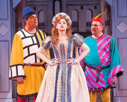 Raymond Jaramillo McLeod (Second Man), Christine Sherrill (Katherine), and Bob Ari (First Man). in 'Kiss Me Kate.' Photo by Scott Suchman.