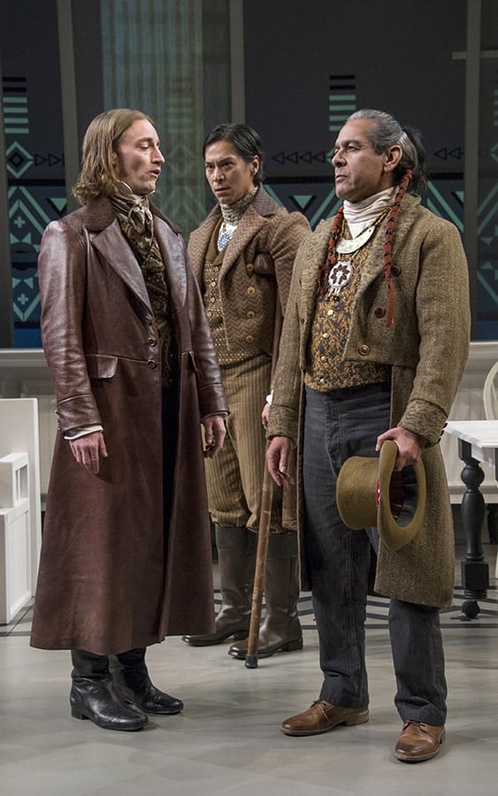 Joseph Carlson, Kalani Queypo, and Andrew Roa in Sovereignty, running January 12-February 18, 2018 at Arena Stage at the Mead Center for American Theater. Photo by C. Stanley Photography.