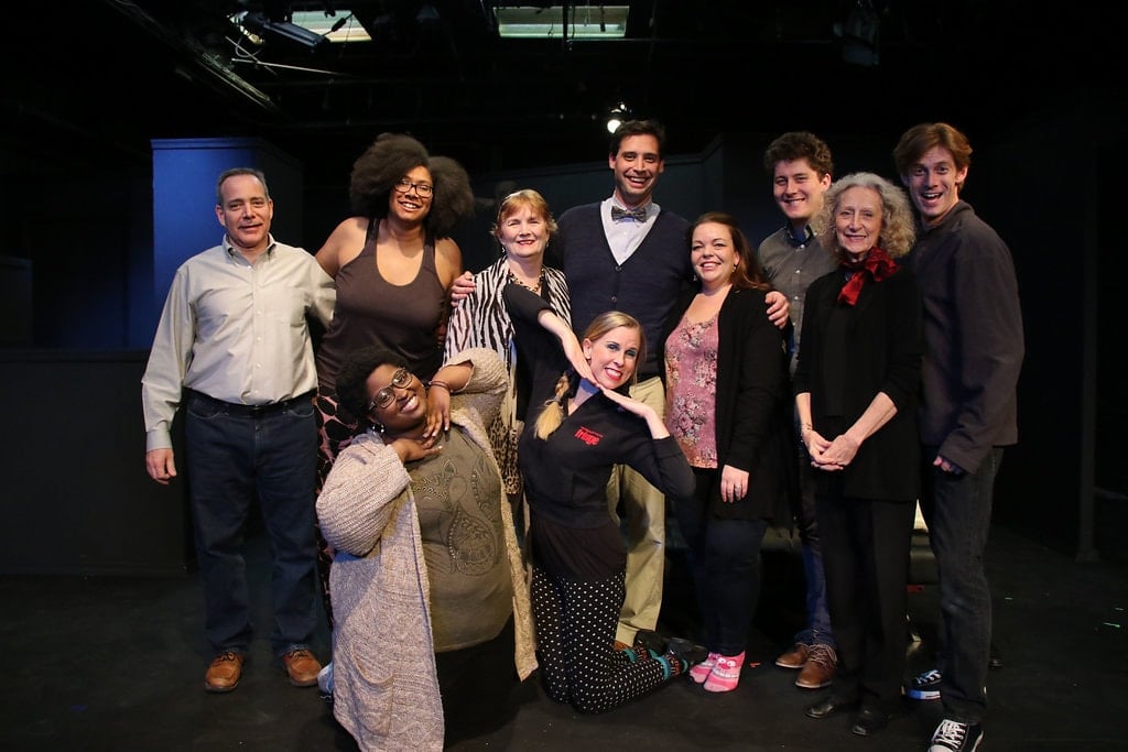 Top Row (L-R): Tom Piccin, Dana Woodson, Dickey Wilson, Jon Meeker, Holly Gibbs, Parker, Dianne Hood and David Shoemaker. Bottom Row: Natalie Dent and Barbara Madison Hauck. Photo courtesy of Fells Point Corner Theatre.
