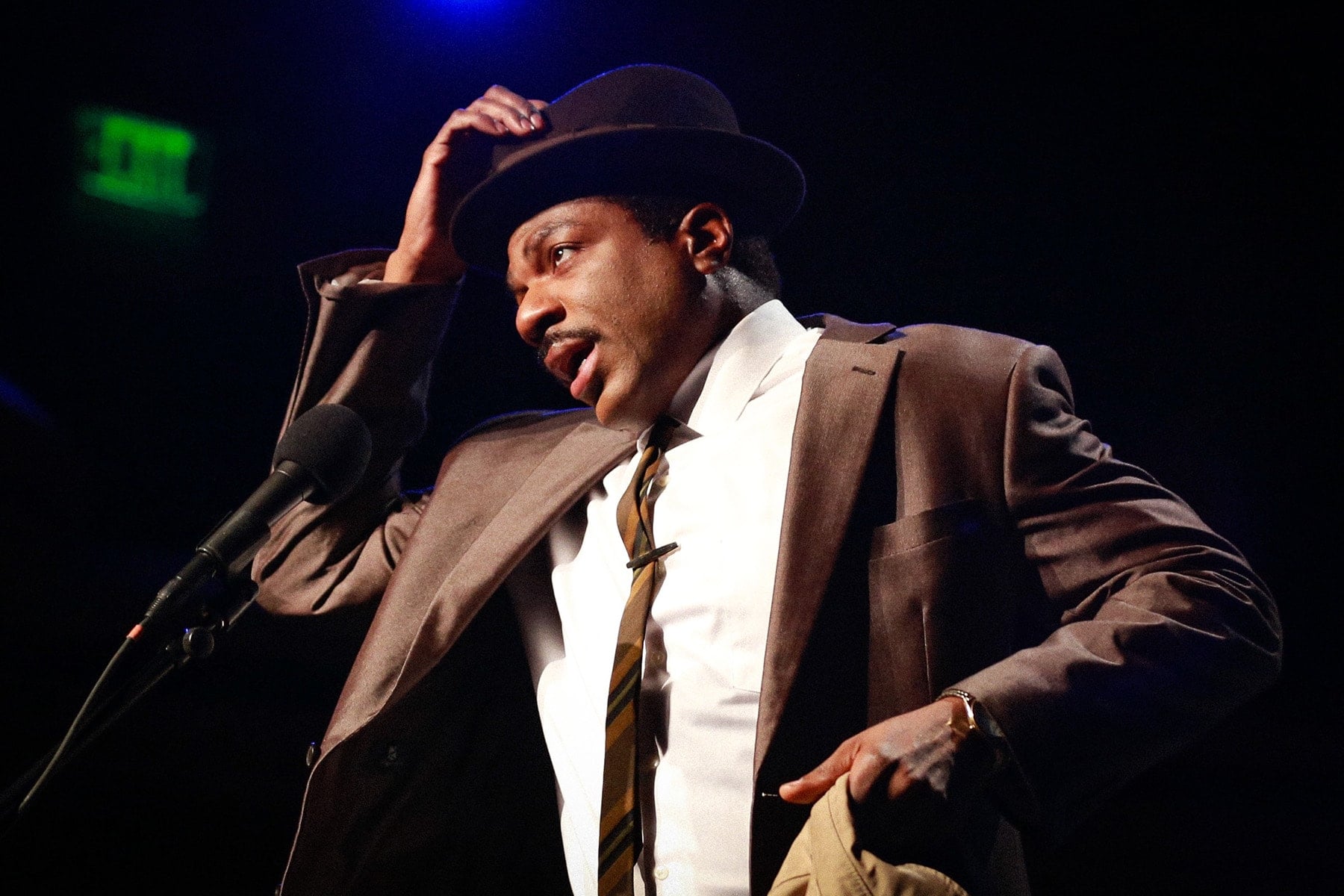 Gilbert Glenn Brown as Dr. Martin Luther King Jr. in L.A. Theatre Works' The Mountaintop. Photo by Kirk Richard Smith.