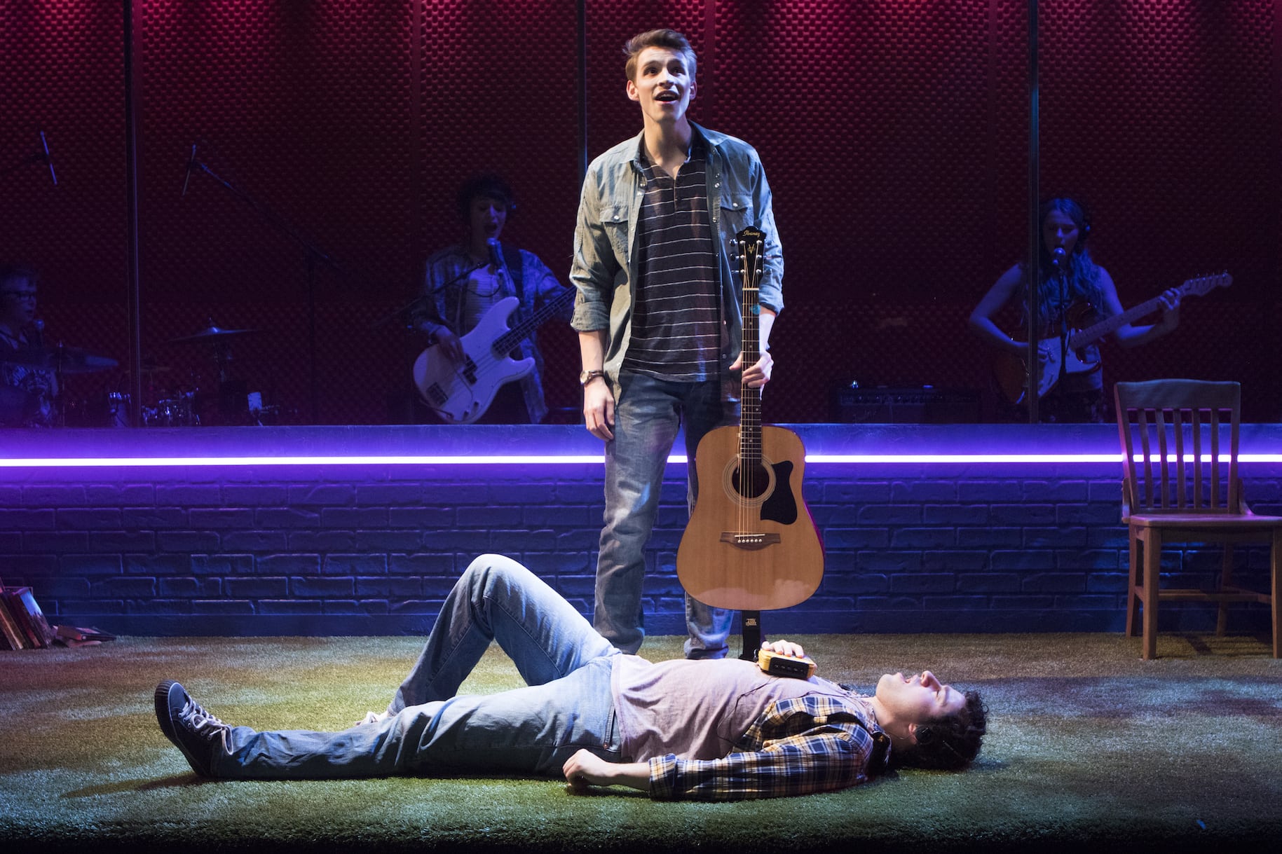 Jimmy Mavrikes (Will) and Lukas James Miller (Mike, standing) in Girlfriend. Photo by Christopher Mueller.