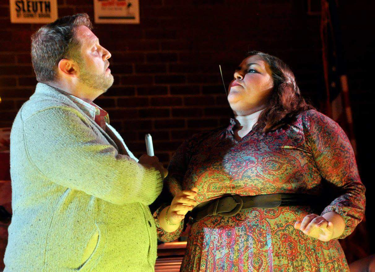 Matthew Ratz as Sidney Bruhl and Katy Chmura as Myra Bruhl in Deathtrap. Photo by Rachel Zirkin Duda.
