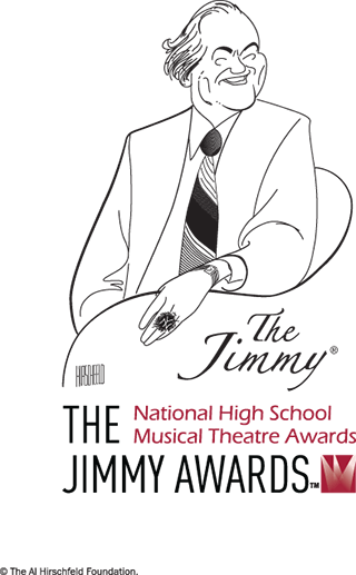 The Jimmy Awards logo, with a sketch of James M. Nederlander by Al Hirschfeld.