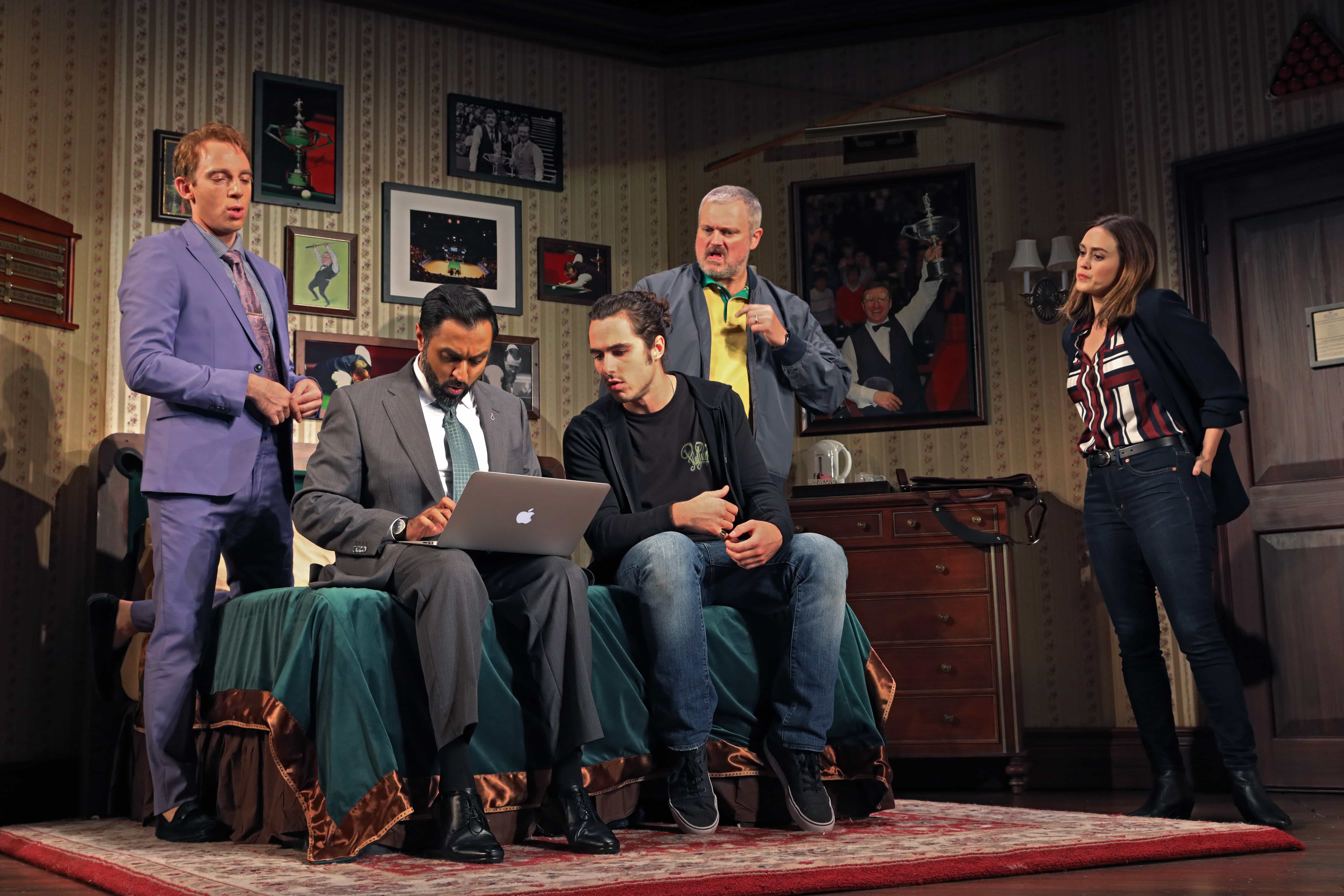 Max Gordon Moore, Bhavesh Patel, Ben Schnetzer, John Ellison Conlee, and Heather Lind. Photo by Joan Marcus.