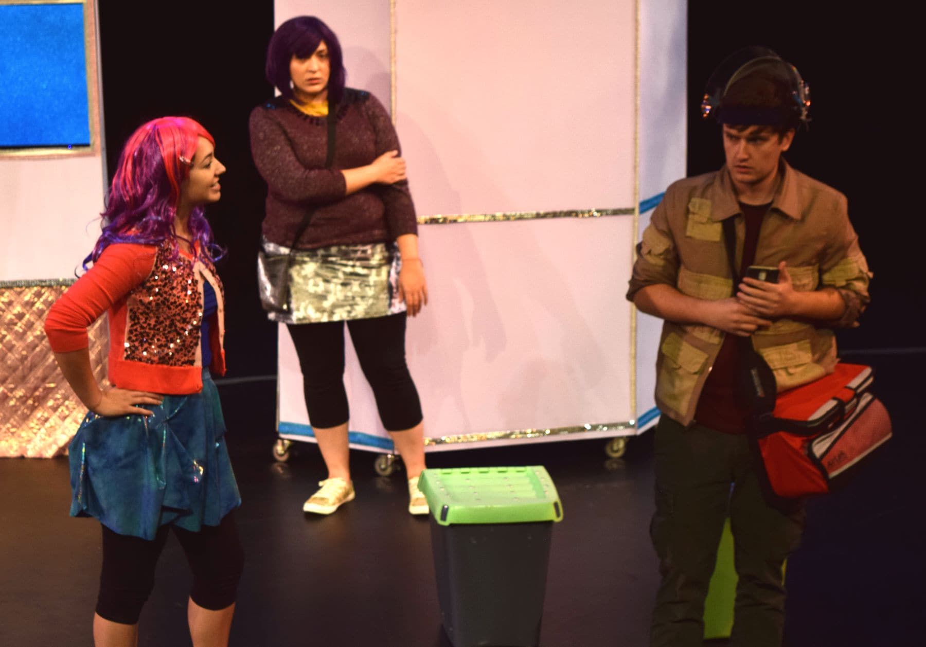 Kelsey Yudice, Briana Manente, and James Morogiello in Voytto Tech. Photo by Steve Wolf. 