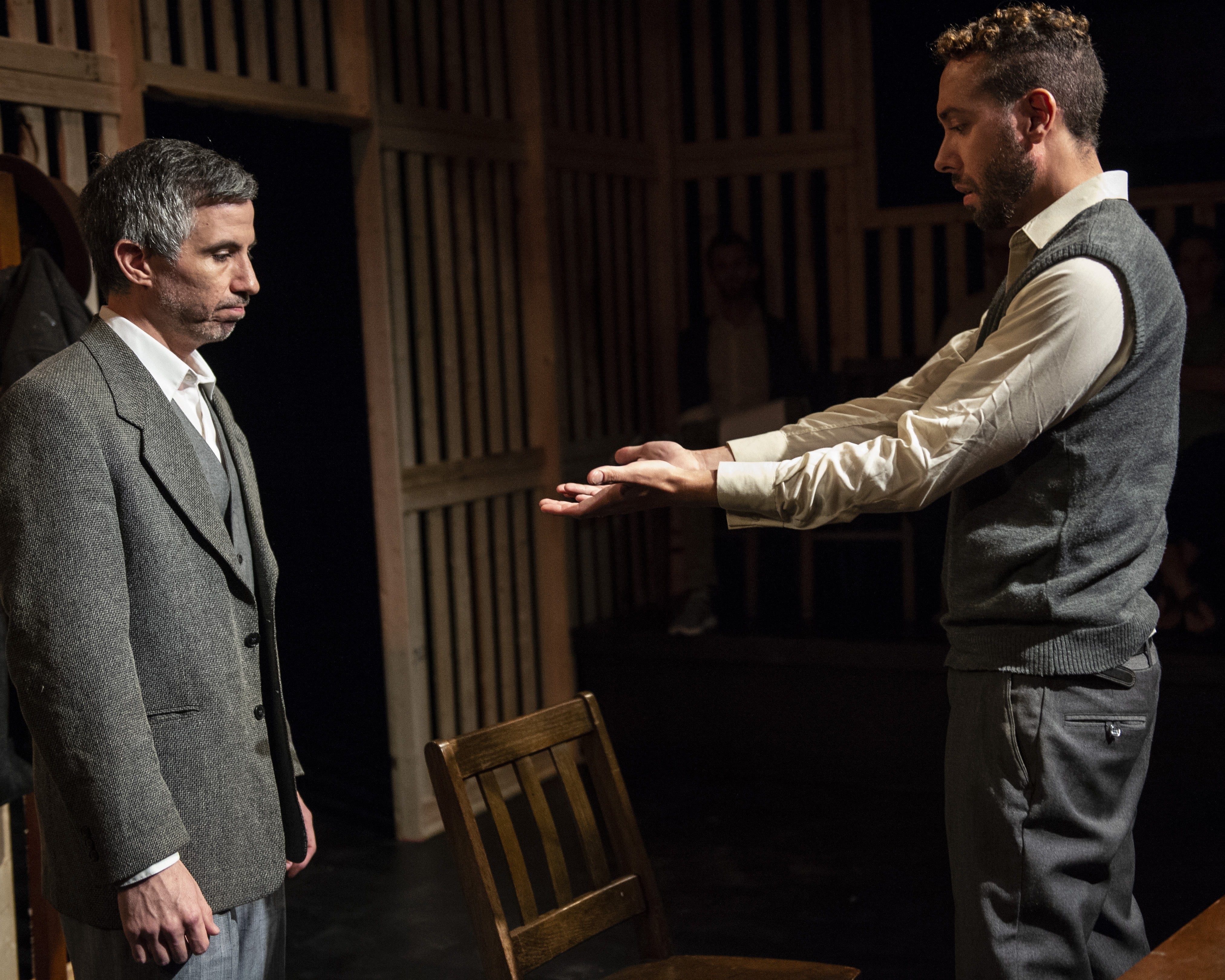 Carlos Saldana as Segismundo and Michael Kevin Darnall as Clausewitz in New Guidelines for Peaceful Times, now playing at Spooky Action Theater. Photo by Teresa Castracane.