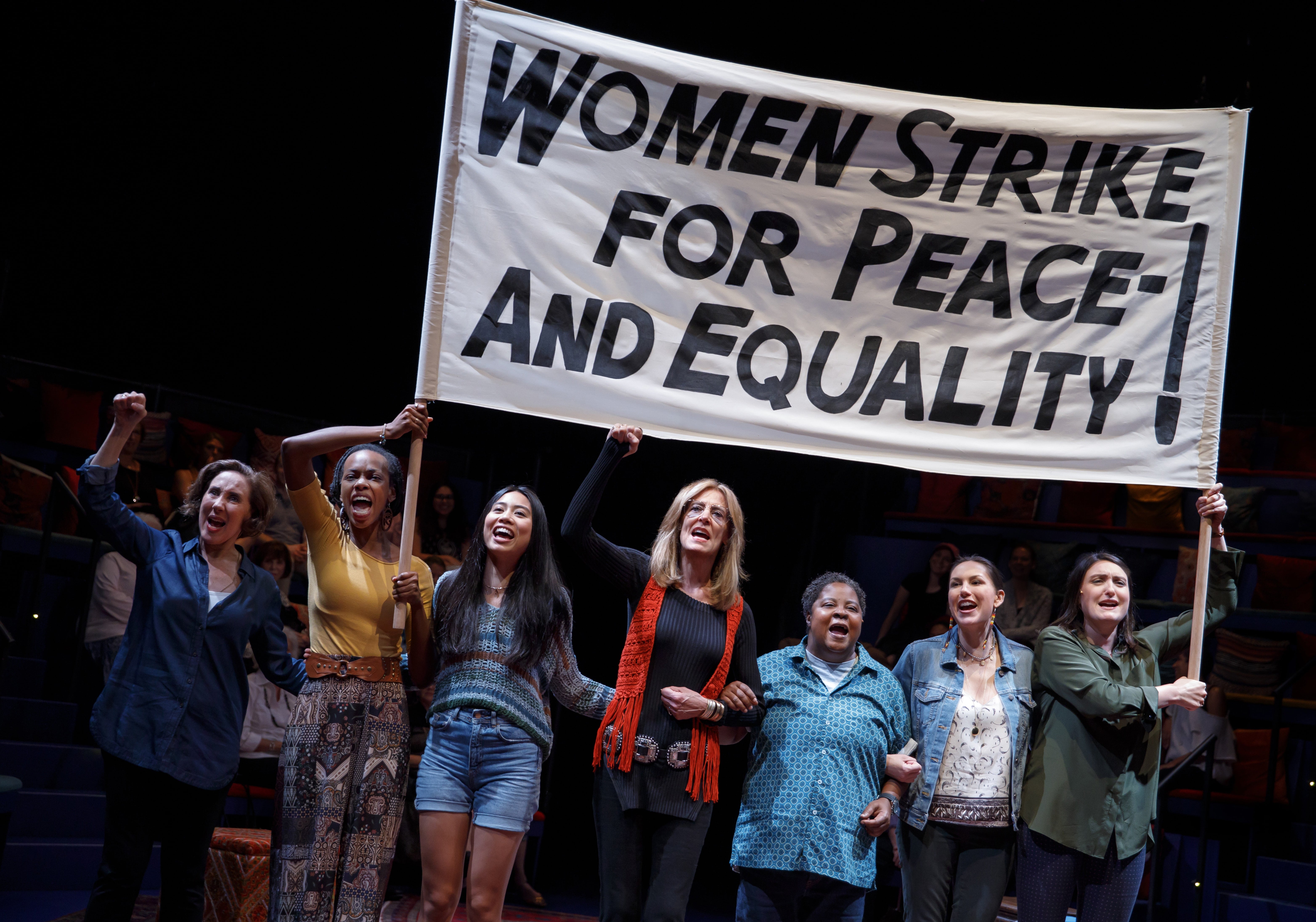 Joanna Glushak, Fedna Jacquet, Francesca Fernandez McKenzie, Christine Lahti, Patrena Murray, DeLanna Studi, and Liz Wisan. Photo by Joan Marcus.
