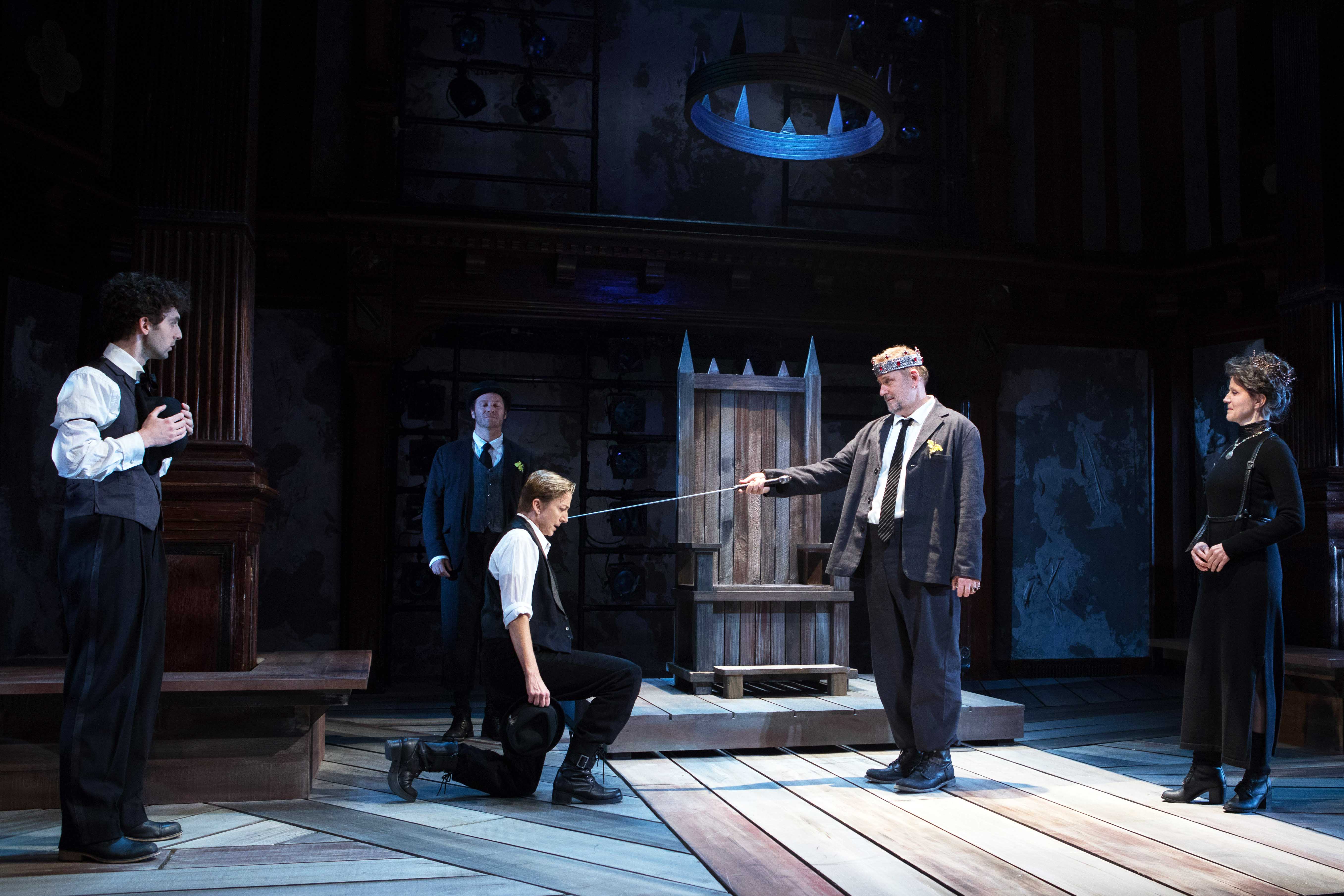 Brian Dykstra as King John and Kate Eastwood Norris as Philip Faulconbridge, the Bastard. Also pictured l to r: Brian Reisman, Elan Zafir, Kate Goehring. Photo by Teresa Wood 