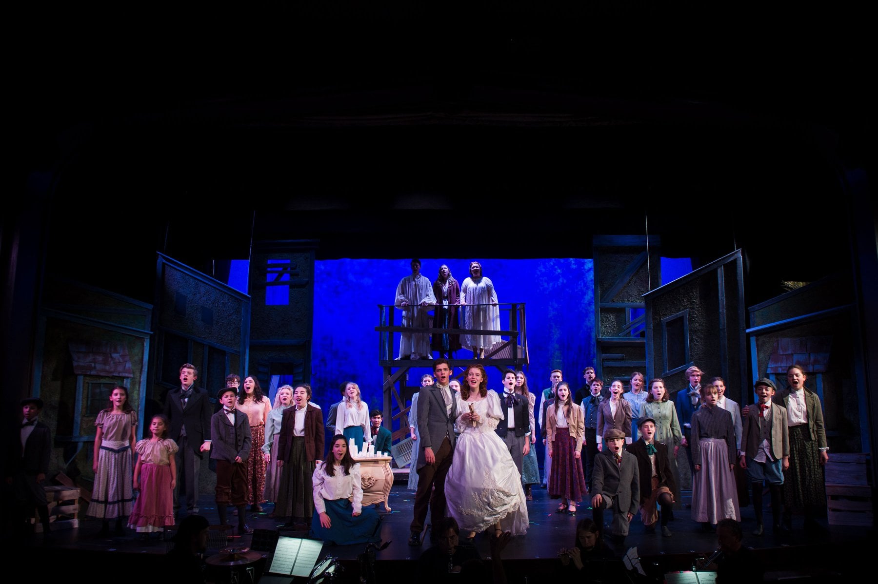 The cast of Ovations Theatre's Les Misérables: School Edition. Photo by Lock & Company.