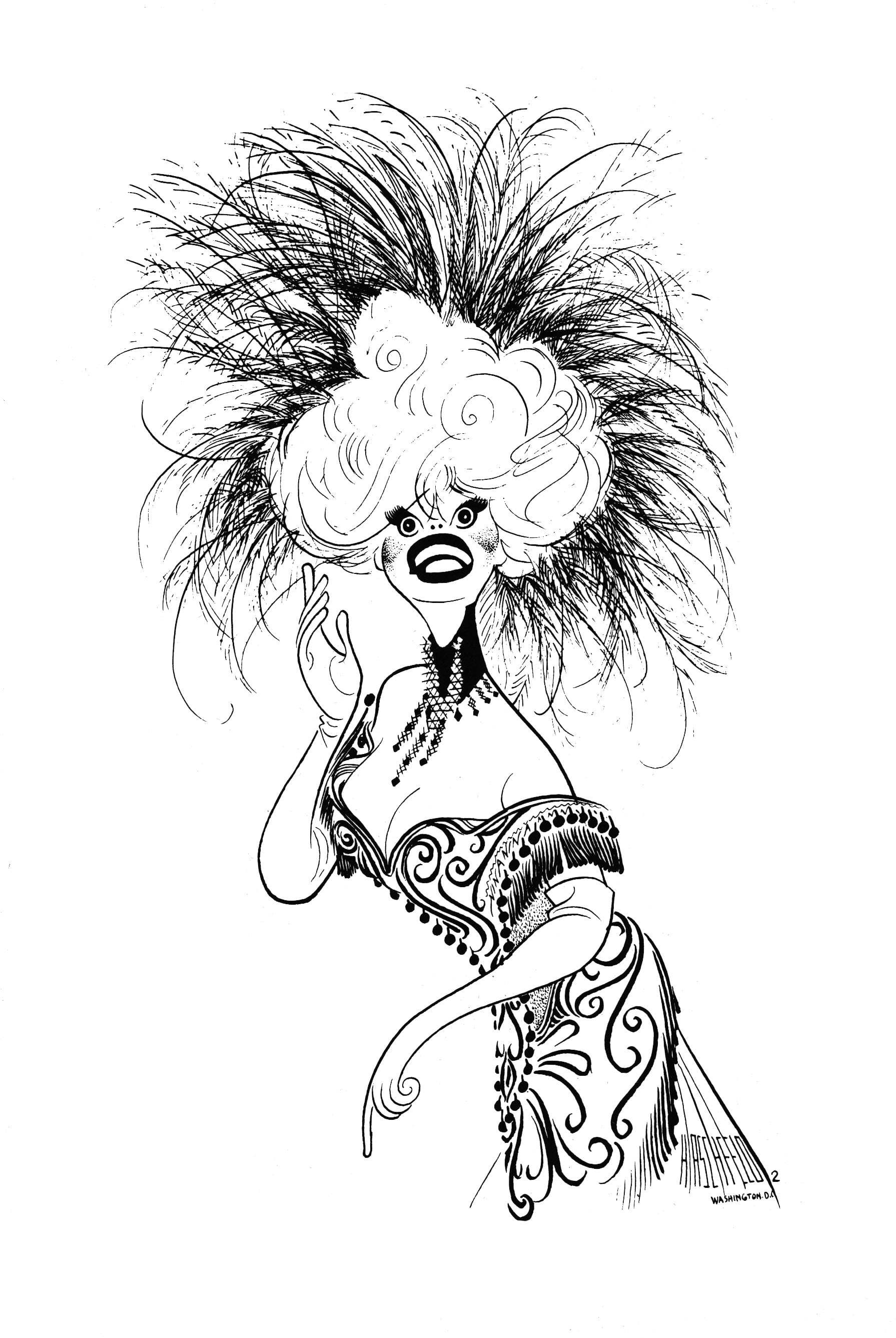 Al Hirschfeld, Carol Channing in Hello Dolly, 1964. © The Al Hirschfeld Foundation. All rights reserved. www.AlHirschfeldFoundation.org.
