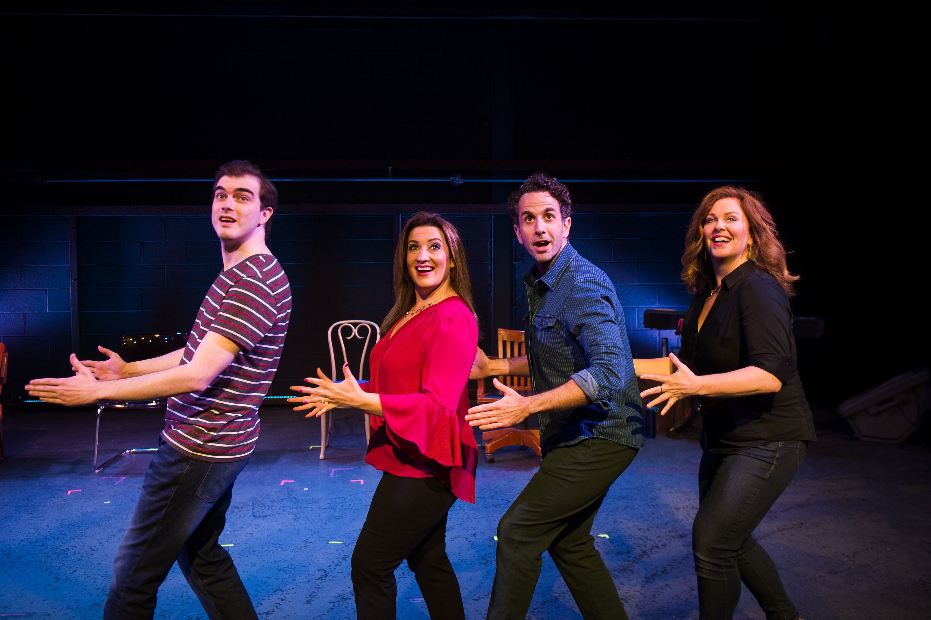 Bobby Libby, Jennifer Redford, John Loughney and Katie McManus in [title of show] at NextStop Theatre Company. Photo by Lock and Company.