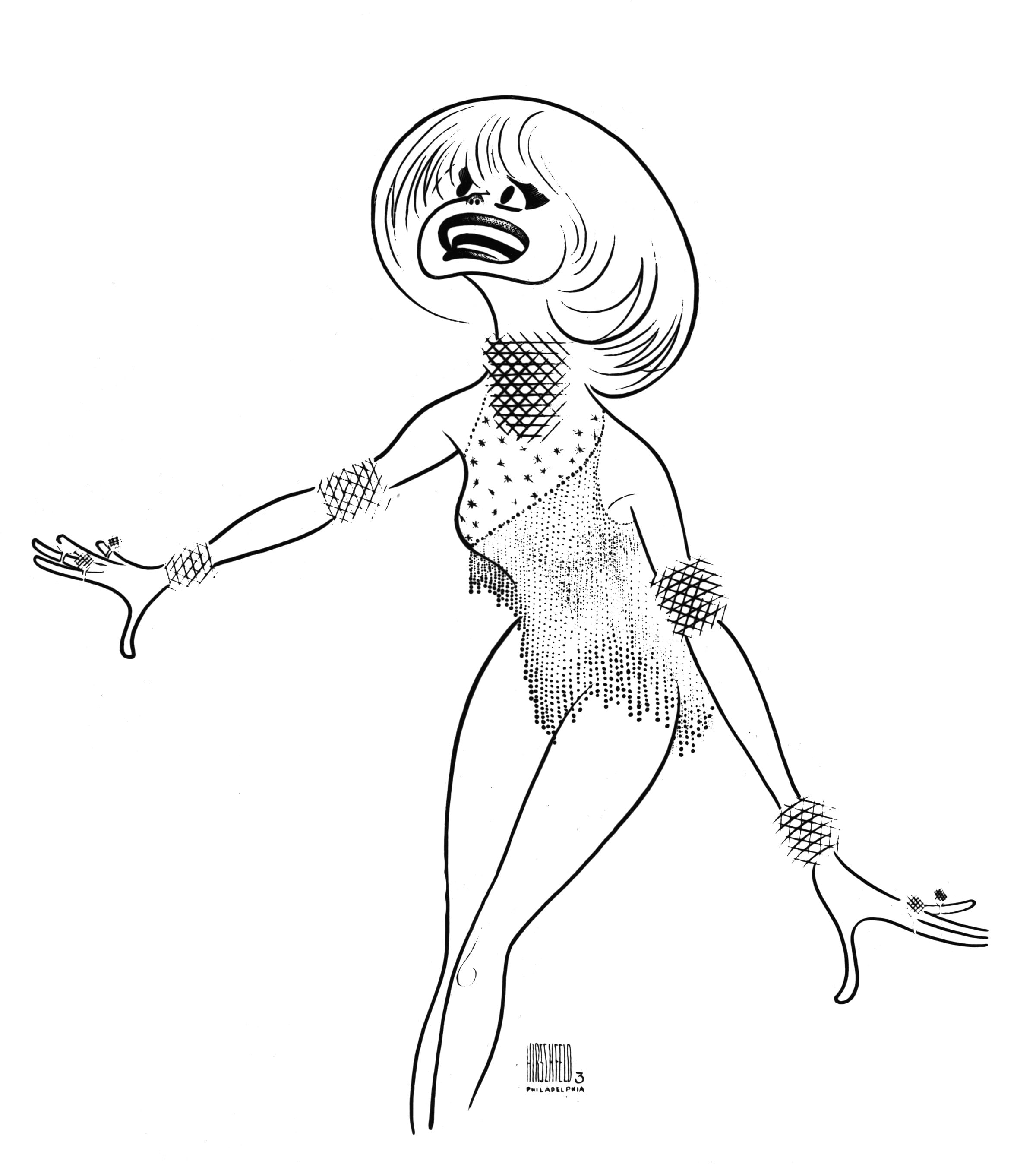 Al Hirschfeld, Carol Channing in Lorelei, 1974. © The Al Hirschfeld Foundation. All rights reserved. www.AlHirschfeldFoundation.org.