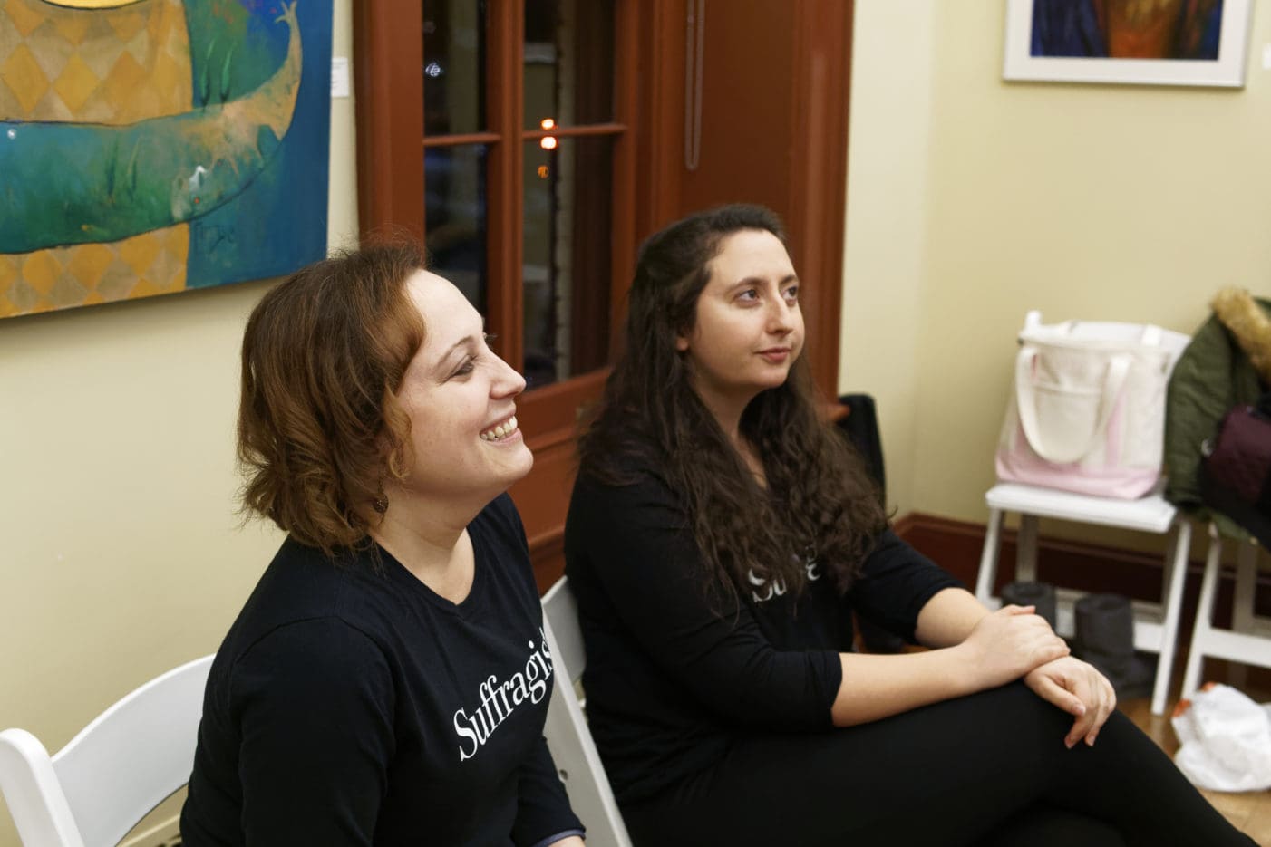 Mria Ciarrocchi and Katie Ganem play Suffragists Carrie Chapman Catt and Alice Paul. "To get the word “male” in effect out of the Constitution cost the women of the country fifty-two years of pauseless campaign" Catt reminds women.