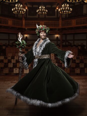 Topher Embrey (Christmas Present) in American Shakespeare Company's 2018 production of A Christmas Carol. Photo by Lauren Parker.