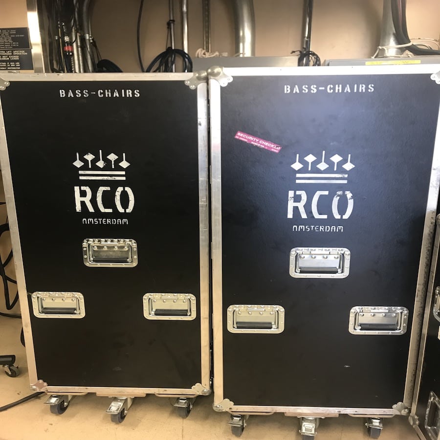 The bassists of RCO bring their own chairs. It pays to be prepared! Photo by Samantha Pollack. 