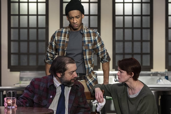 Zach Brewster-Geisz (Frog), Tim German (Oscar) and Carolyn Kashner (Shelley) in Grand Concourse at Prologue Theeatre. Photo by Teresa Castracane Photography.