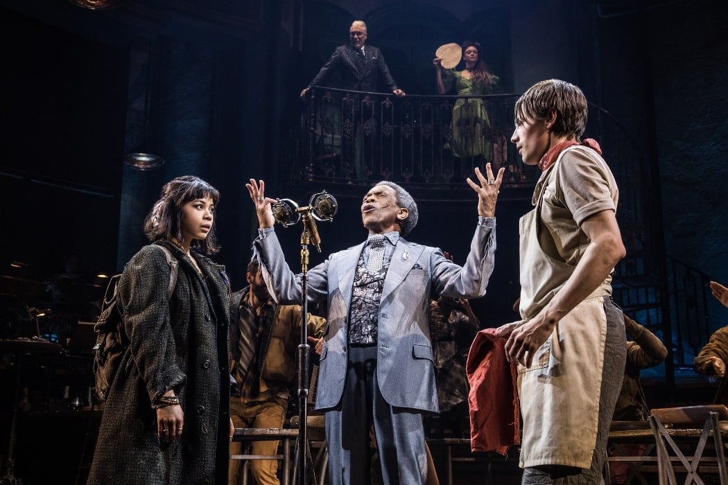 Eva Noblezada, André De Shields, and Reeve Carney. Photo by Matthew Murphy. 