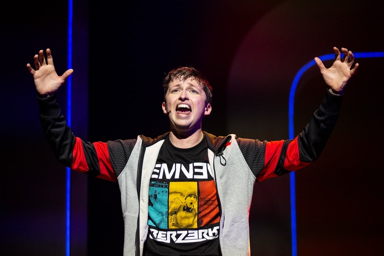 Will Roland as Jeremy Heere in Be More Chill. Photo by Maria Baranova.