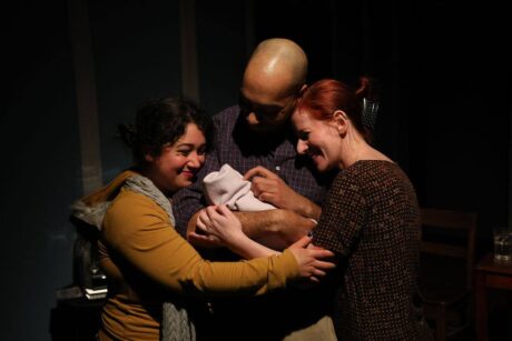 Jess Rivera as Ruth, Grant Emerson Harvey as Peter, and Katharine Vary as Anna in 'And Baby Makes Seven' at The Strand. Photo by Shealyn Jae Photography.