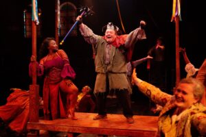 Jessica Bennett as Esmeralda watches Sam Kobren in The Hunchback of Notre Dame at Toby's Dinner Theatre. Photo by Jeri Tidwell.
