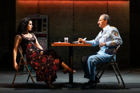 Chilina Kennedy as Dina and Sasson Gabay as Tewfiq in 'The Band's Visit.' Photo by Matthew Murphy.