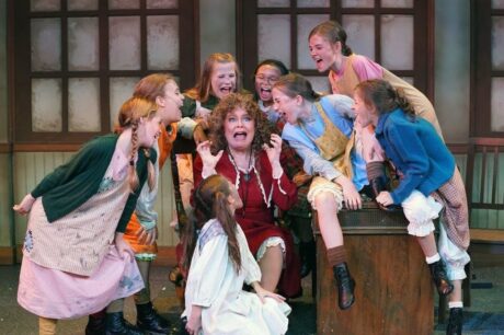Sally Struthers (center) as Miss Hannigan surrounded by the orphan ensemble in 'Annie' at Riverside Center for the Performing Arts. Photo courtesy of Riverside Center for the Performing Arts.