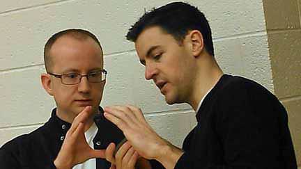 Quinn McCord and Nick DuPre during a rehearsal. Photo courtesy of McLean Community Players.