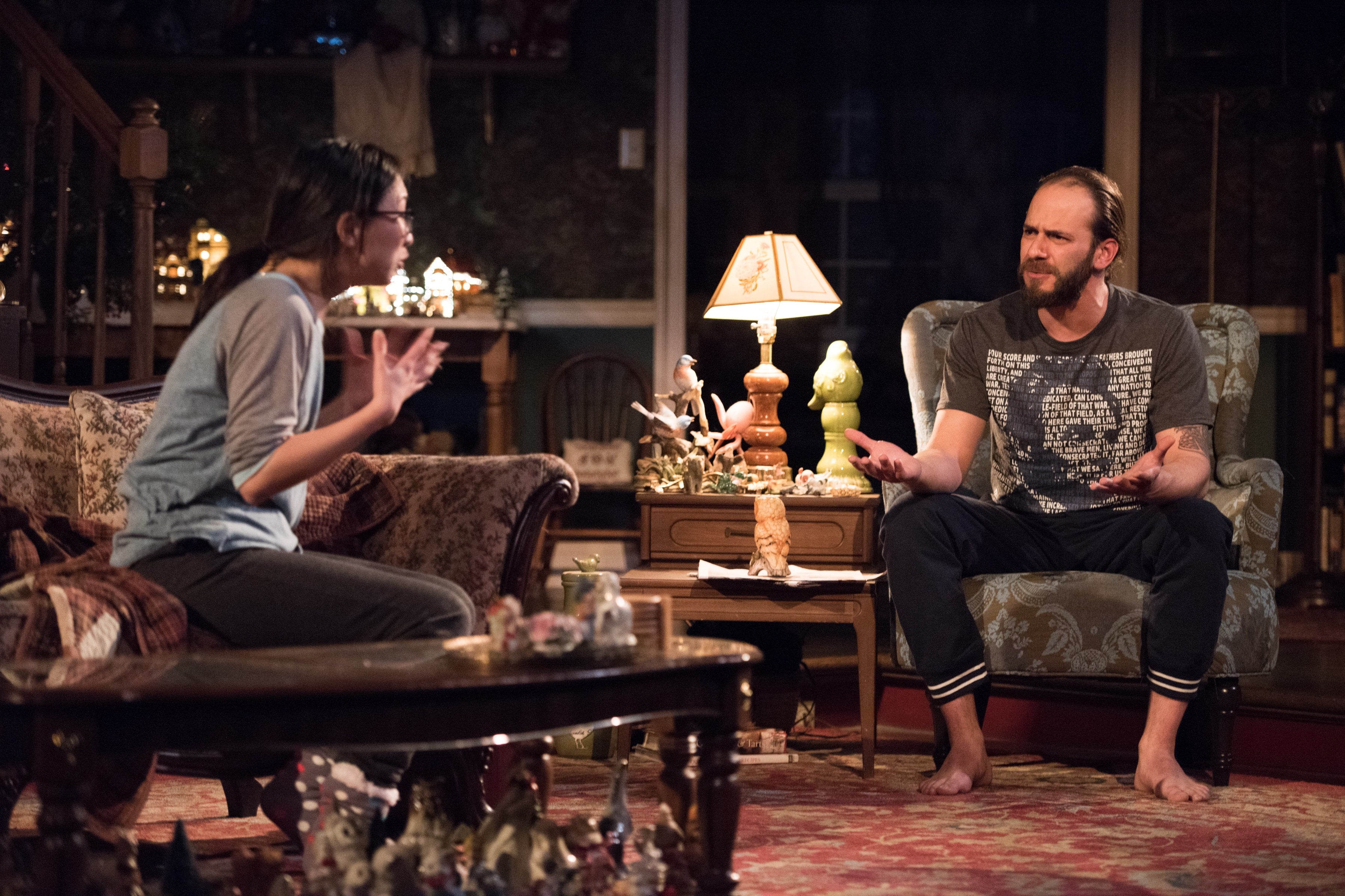 Anna Moon and Jonathan Feuer in John at Signature Theatre. Photo by Margot Schulman.