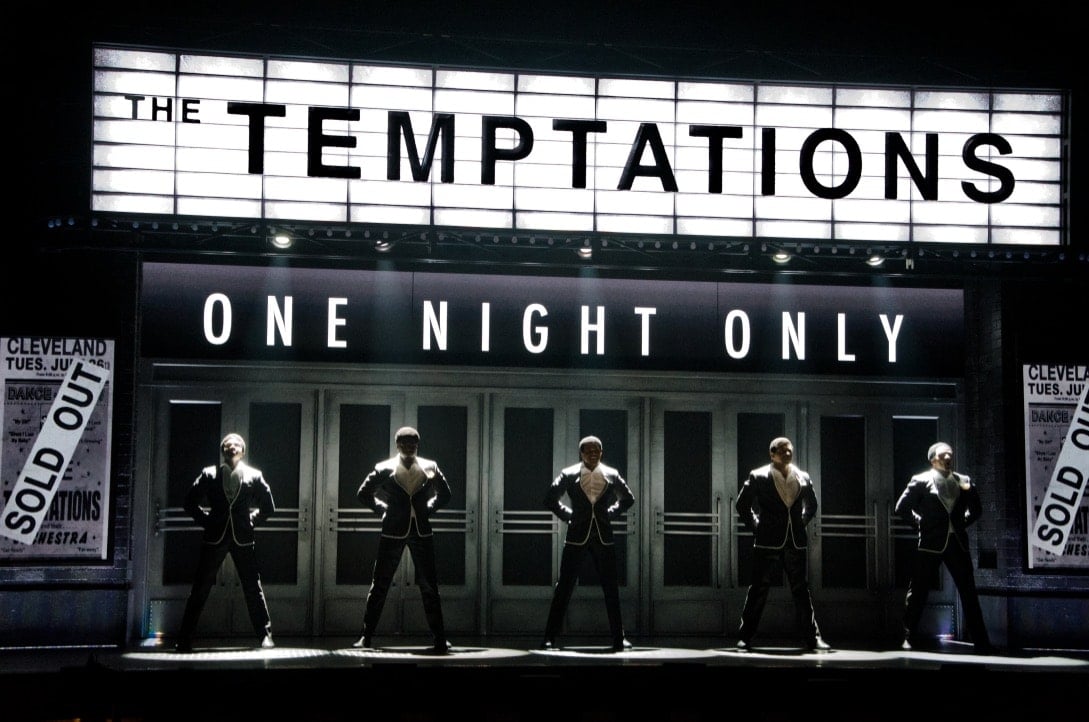 Ephraim Sykes, Jawan M Jackson, Jeremy Pope, Derrick Baskin, and James Harkness in Ain't Too Proud. Photo by Doug Hamilton.