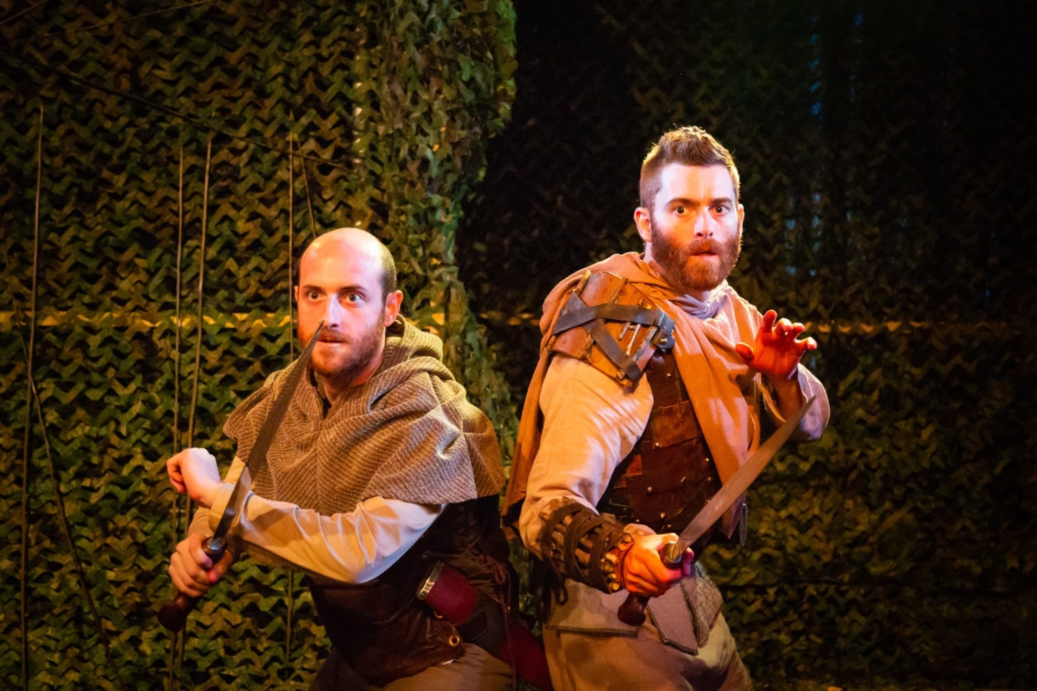 Joshua Simon as Banquo and Jared H. Graham as Macbeth in 4615 Theatre's production of Macbeth. Photo by Ryan Maxwell Photography.