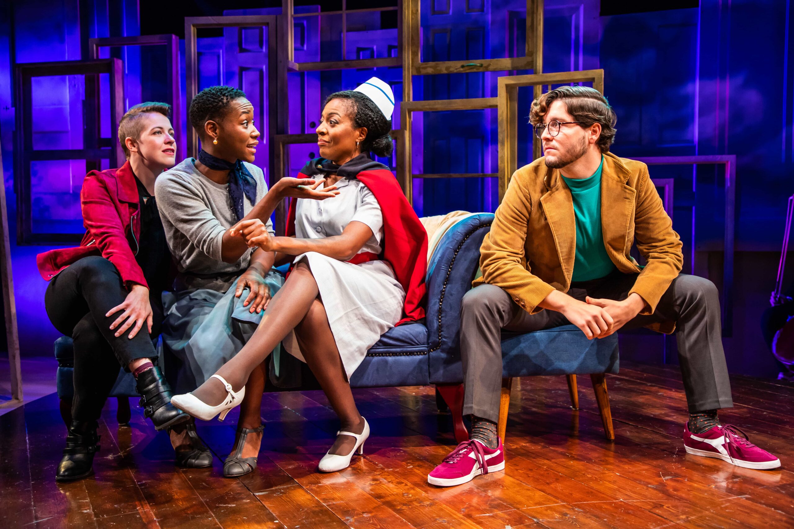 L-R: Mary Myers, Billie Krishawn, Lilian Oben, and Christian Montgomery in Constellation Theatre's production of Melancholy Play: A Contemporary Farce.