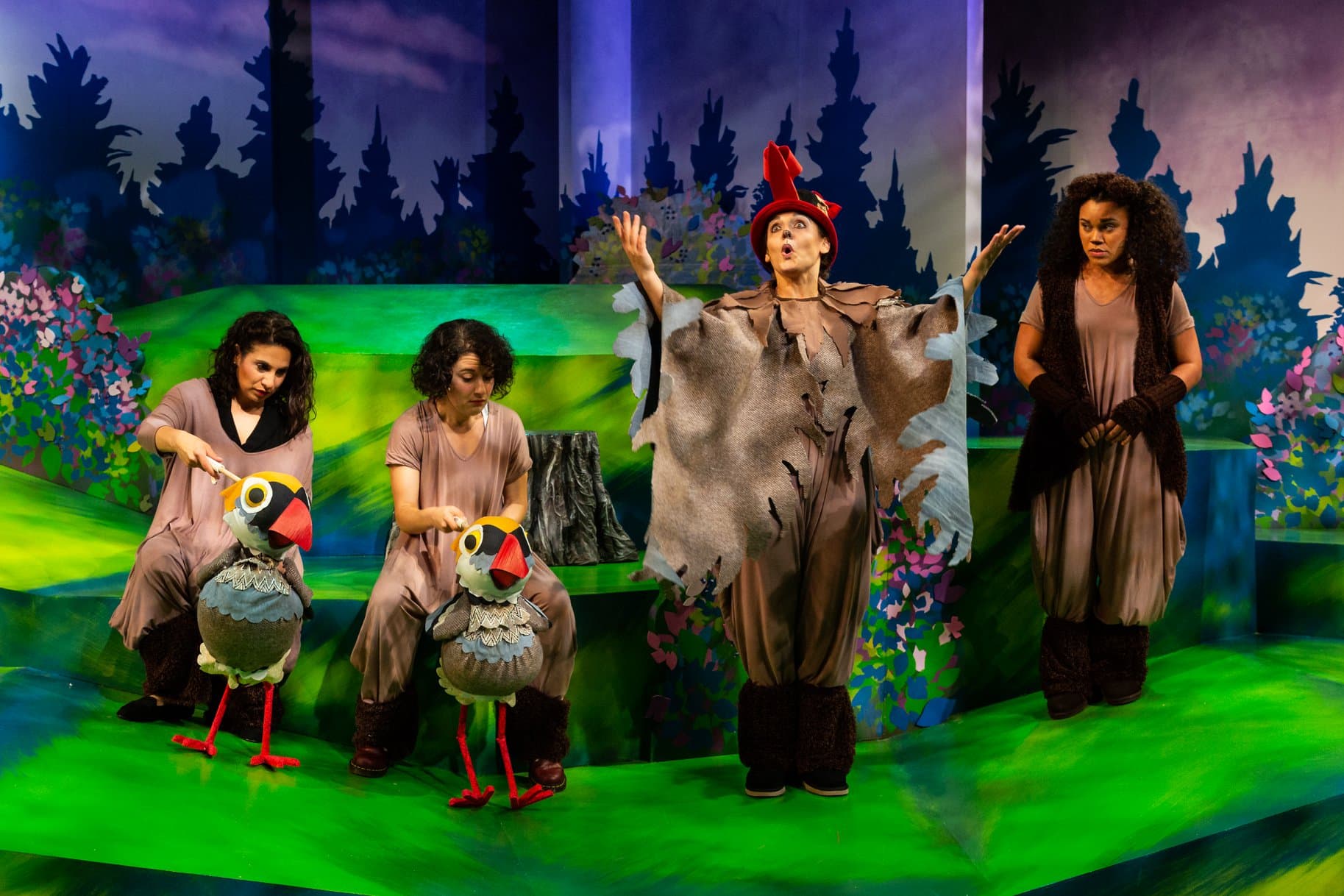 L-R: Sarah Corey, Sophie Schulman, Karen Vincent, and Alex De Bard in Blueberries for Sal, now playing at Adventure Theatre MTC. Photo by Michael Horan.