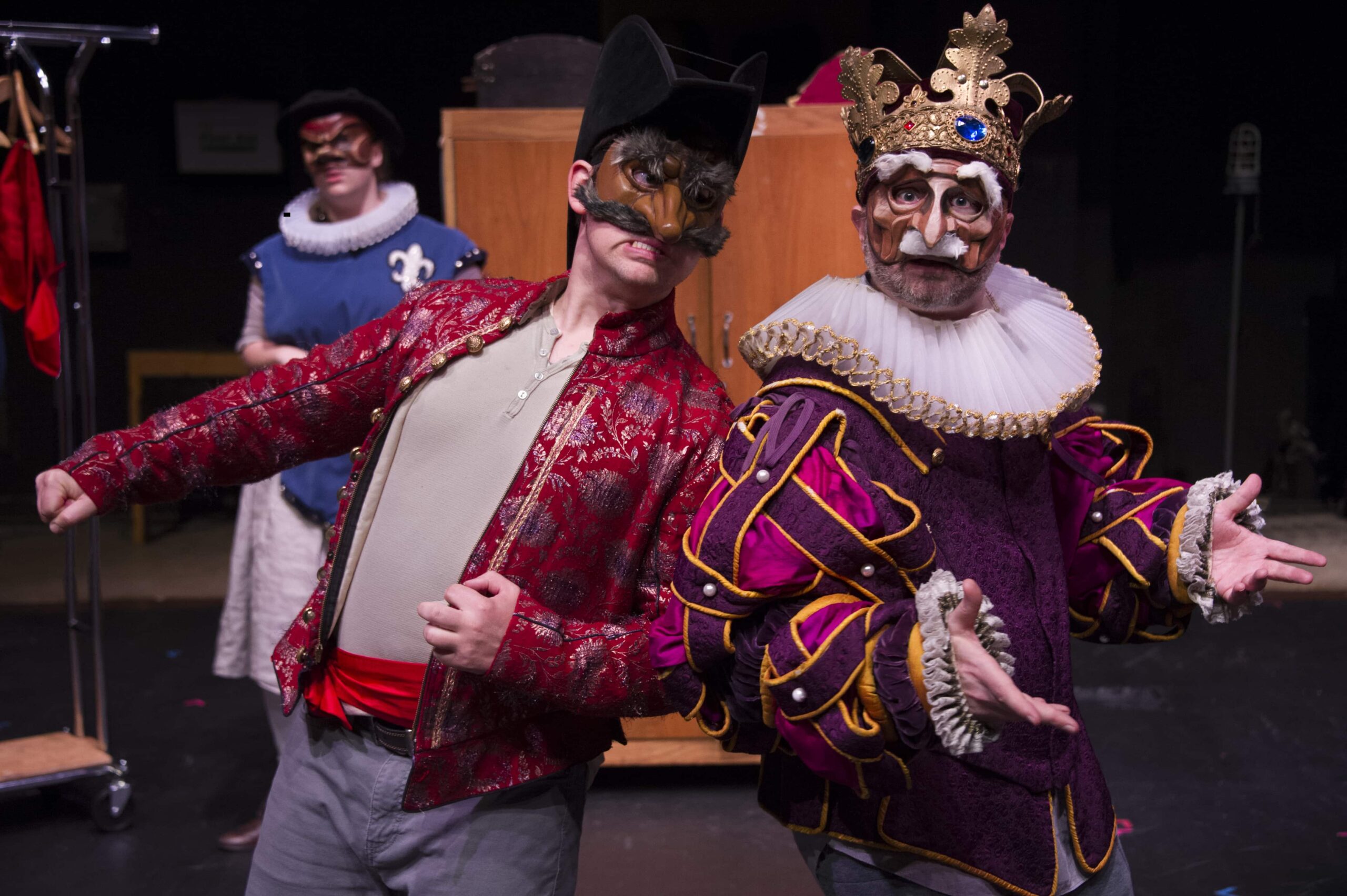 L-R: Casey Johnson-Pasqua, Ben Lauer, and Jesse Terrill in Faction of Fools' production of Shakespeare's Henry V, now playing at Gallaudet University's Elstad Auditorium. Photo by C. Stanley Photography.