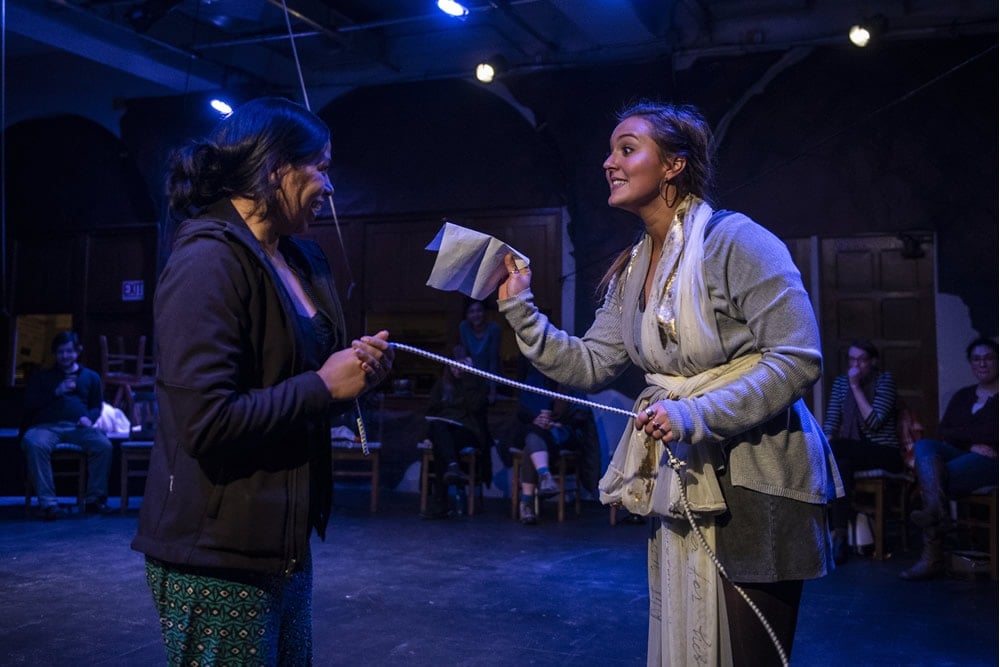 Marina (Lida Maria Benson) bargains for her life with an audience volunteer in In This Hope: A Pericles Project from The Welders. Photo by Teresa Castracane.