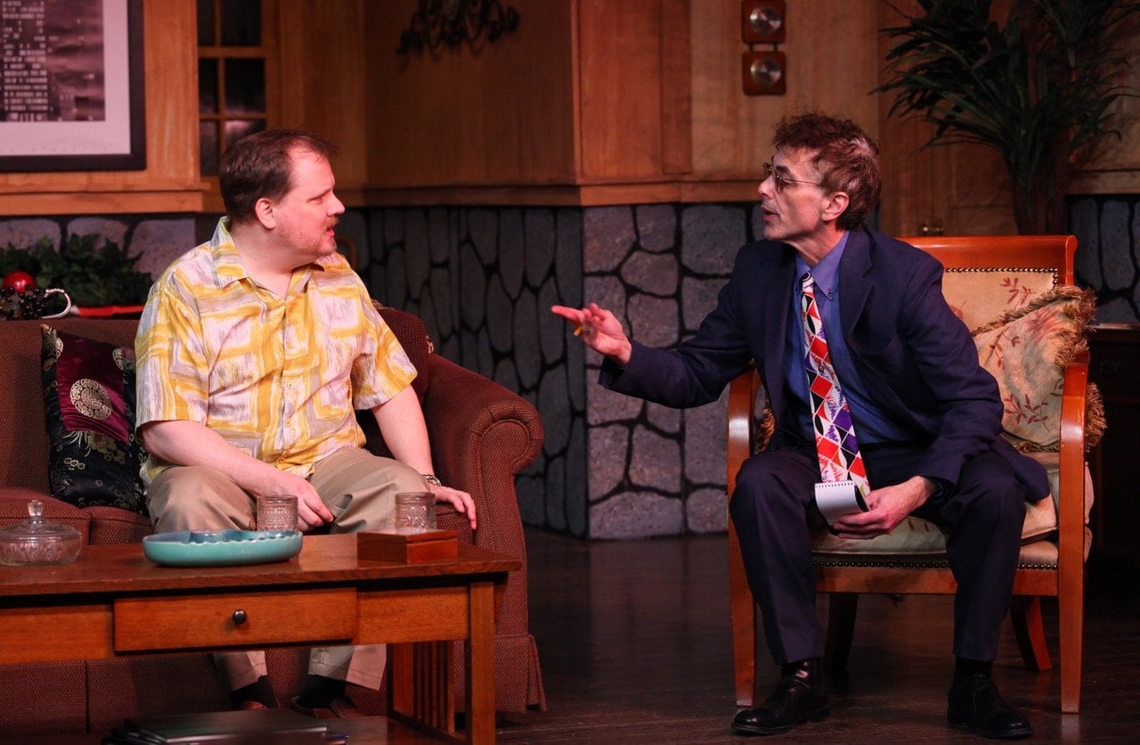J. Christopher Penick (Daniel Corban) and Stan Rosen (Inspector Levine) in Catch Me If You Can by Montgomery Playhouse. Photo by Scott D'Vileskis.