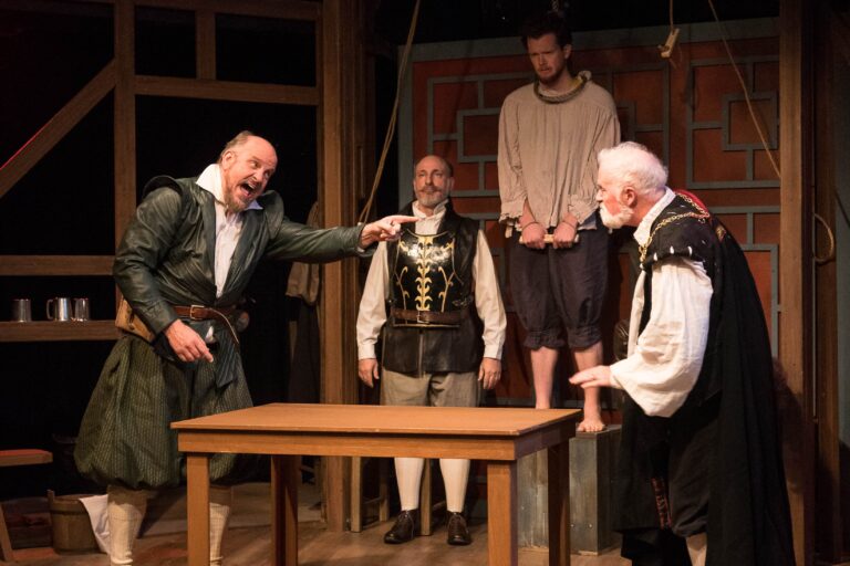 Keith Cassidy, David Dubov, Nicholas Temple, and Gary Sullivan in Equivocation at Silver Spring Stage. Photo: Harvey Levine.