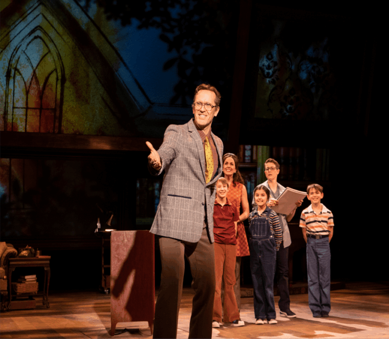 Jeffry Denman, Liam Hamilton, Michelle Dawson, Molly Lyons, Andrea Prestinario, and Jon Martens in 'Fun Home.' Photo by Bill Geenen.