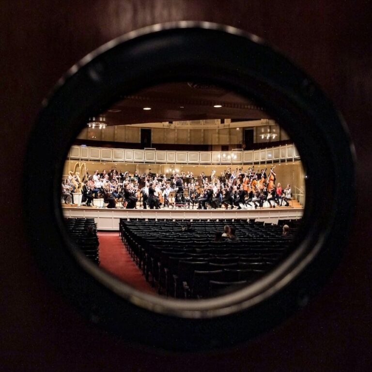 The full orchestra cuts an impressive image as they fill the stage with the beautiful music of Connesson, Beethoven and Strauss.