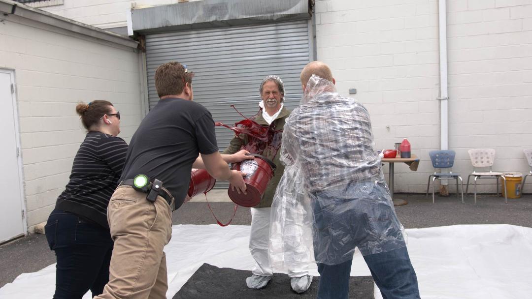 Shakespeare Theatre Company's props team tests props for 'The Oresteia.' Photo courtesy of Shakespeare Theatre Company.