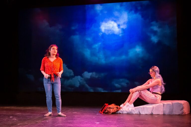 Vanessa Chapoy (Annie) and Emily Whitworth (Althea) in Rorschach Theatre's production of 'Annie Jump and the Library of Heaven.' Photo by Ryan Maxwell Photography.