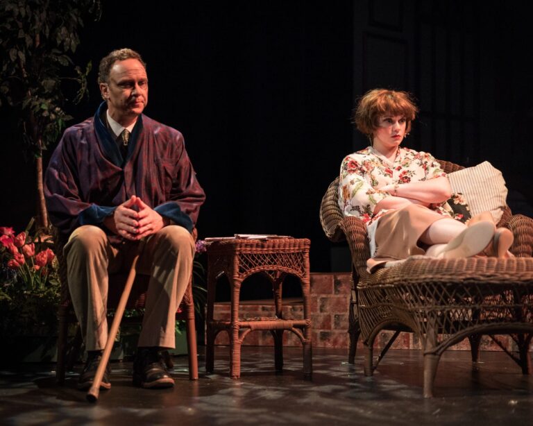 Sherlock (Noah Steurer) and Violet (Miranda Klugesherz) in Rockville Little Theatre's production of 'Sherlock's Veiled Secret.' Photo by Harvey Levine.
