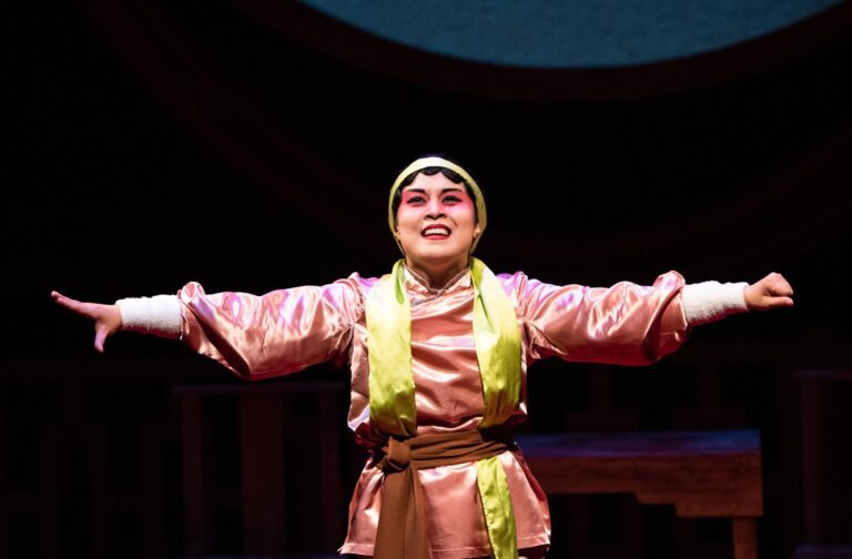 Justine Moral as Mu Lan in 'The Ballad of Mu Lan' at Imagination Stage. Photo by Margot Schulman.