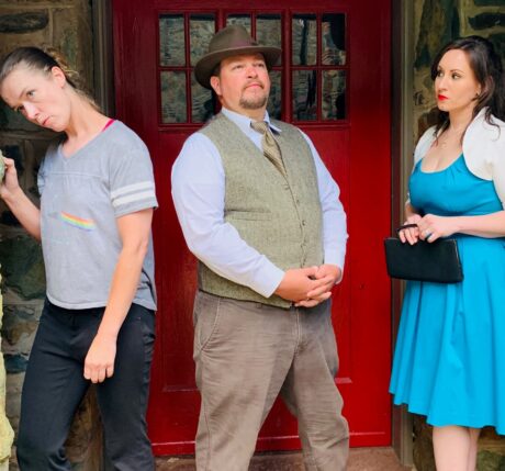 Dark Horse Theatre in rehearsal for 'No Exit' at ArtSpace Herndon (L to R): Jane Steffen, Scott Pafumi, Arianne' Warner. Photo by Olive Images.