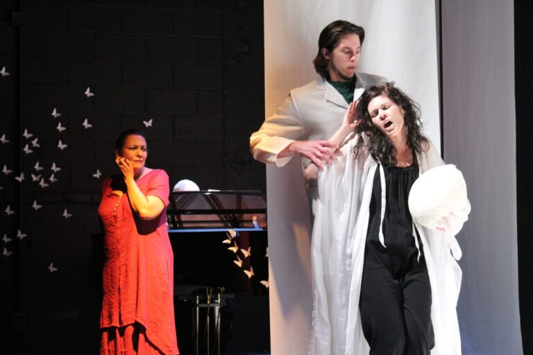 Elizabeth Mondragon, Erik Grendahl, and Maribeth Diggle in IN Series' production of 'Butterfly.' Photo by Brian J. Shaw.