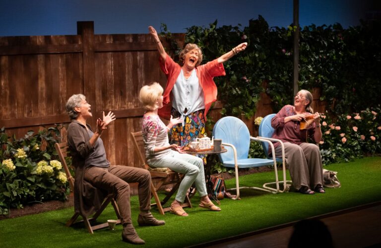 Valerie Leonard as Mrs. Jarrett, Helen Hedman as Sally, Catherine Flye as Vi, and Brigid Cleary as Lena in 'Escaped Alone' at Signature Theatre. Photo by Margot Schulman.