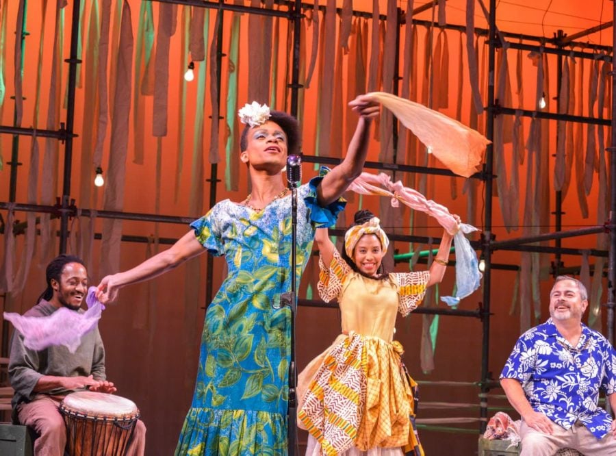 Nigel Rowe (at the microphone) with Jabari Exum, Michelle Rogers, and Matty Griffiths in 'Stormy Weather.' Photo by RX Loft.