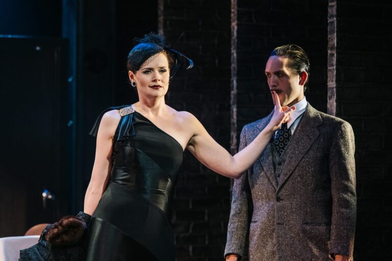 Patricia Hurley and Drew Kopas in 'The 39 Steps' at Constellation Theatre. Photo by Cameron Whitman Photography.