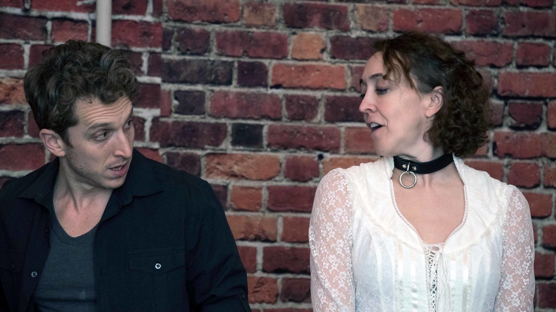 Ari Post as Thomas Novachek and Andra Whitt as Vanda Jordan in Providence Players of Fairfax's production of 'Venus in Fur.' Photo by Chip Gertzog.